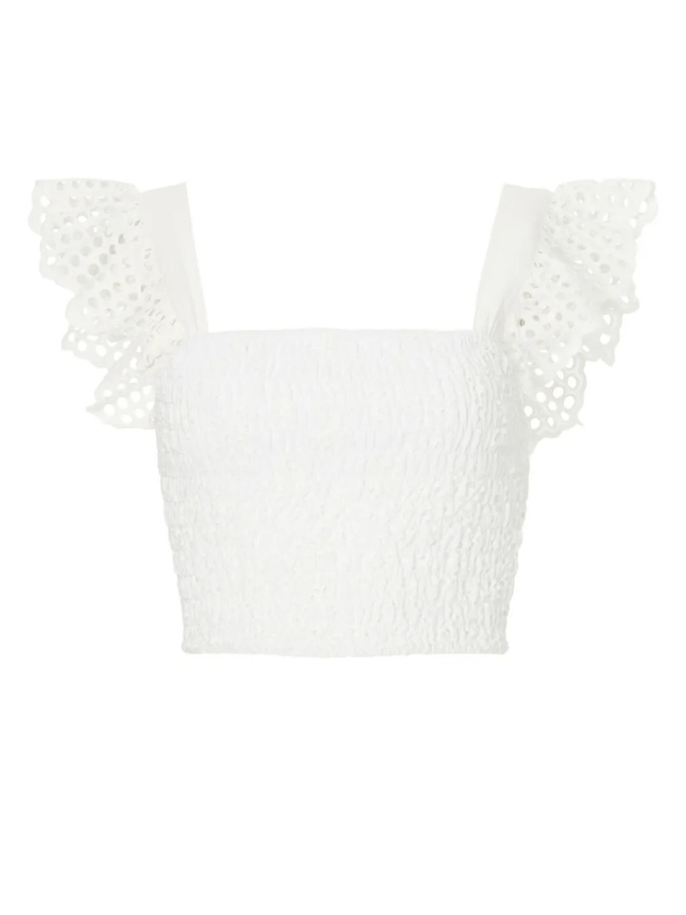 Misa Los Angeles Abelia Top White Smocked Eyelet Flutter Sleeve Crop Top Size S - Picture 3 of 8